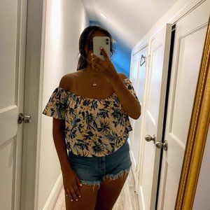 BERSHKA Flower Off the Shoulder Top